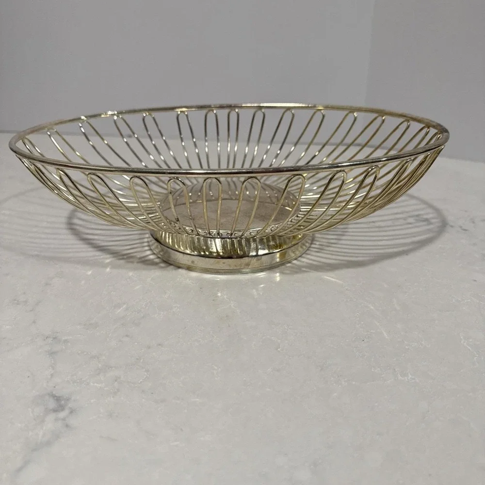 VTG Am Rodger's Silver Plates Metal  Wire Fruit Bowl  Oval Basket Mid Century
